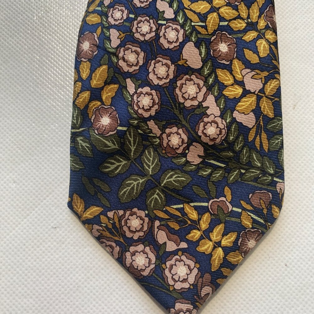 NEW Mens Italy Made Cremieux Neck Tie Silk Blue Yellow Floral MSRP $60 -A61 - Picture 2 of 7